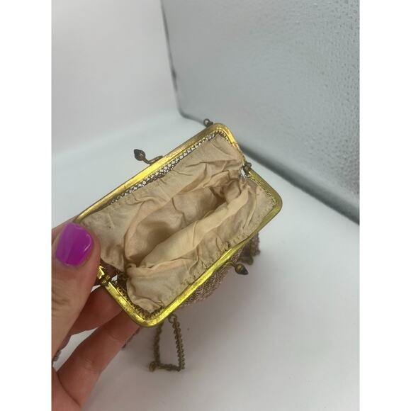 Antique Ornate German Enamel Mesh Coin Purse Bag Pink Repousse Frame Lining good - Picture 7 of 16